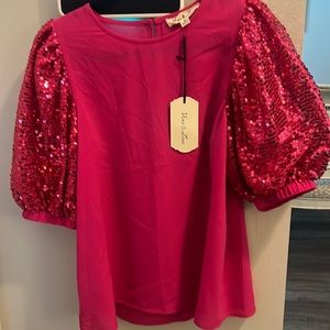 Not Pink Sequence Sleeve Boutique Shirt